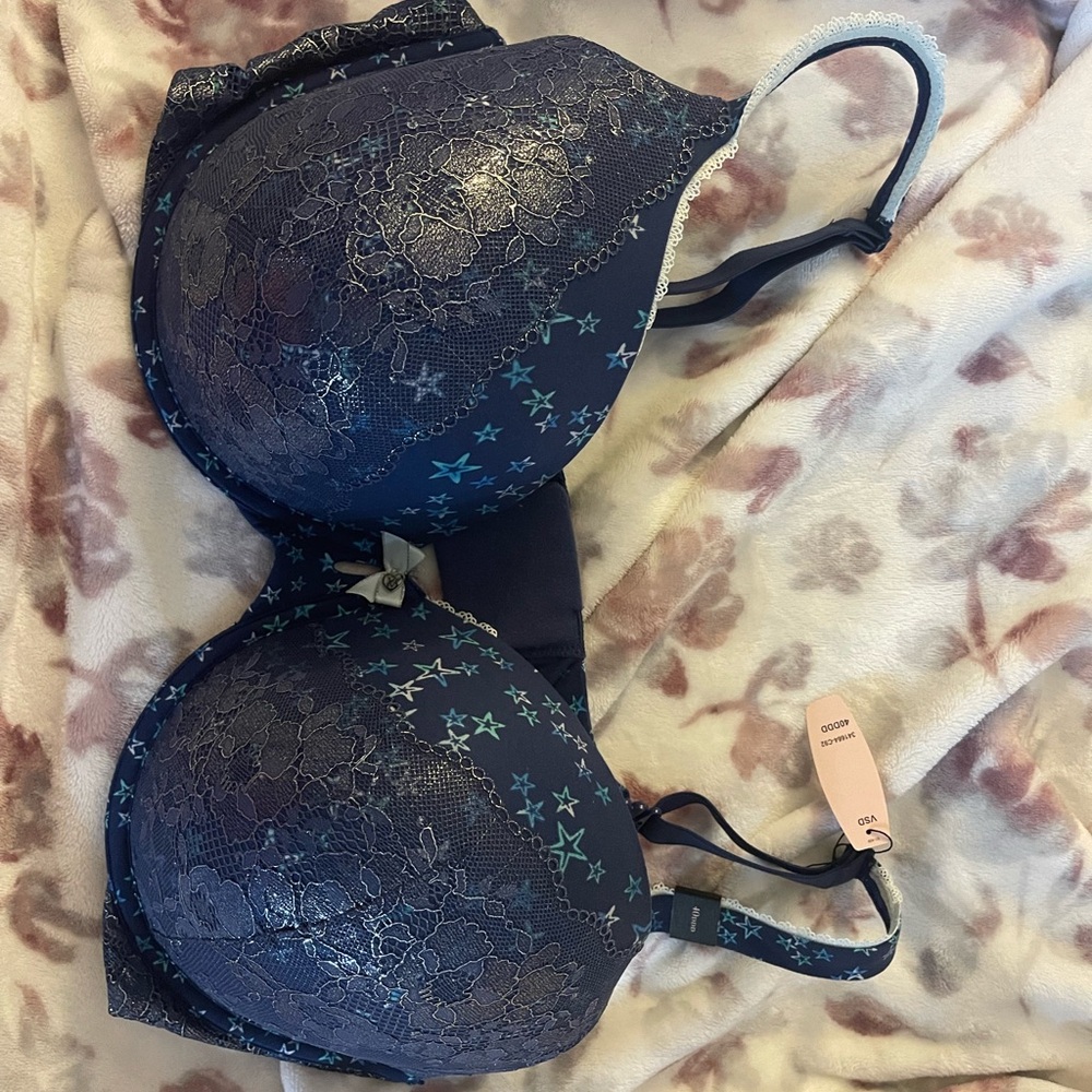 BNWT Victorias Secret Body By Victoria Navy Blue Lace Bra with Star Pattern